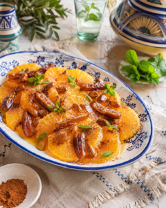 Sinaasappel met dadels en amandelen