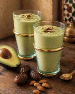 Marokkaanse avocadoshake met dadels en amandelen