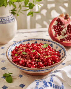 Granaatappelpitten met oranjebloesemwater en kaneel