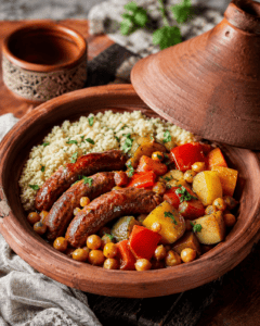 Couscous met merguez, kikkererwten en groenten