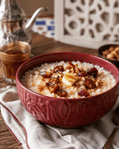 Couscous bel Tmar ontbijtcouscous met dadels, honing en amandelen