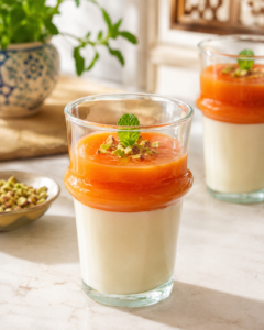 Panna cotta met persimon en oranjebloesem
