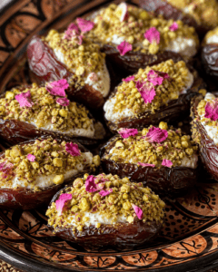 Dadels gevuld met MonChou, pistache en rozenwater